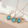 image:imageEVEVIC Austrian Crystals Teardrop Hollow Twisted Pendant Necklace Earrings for Women 14K Gold Plated Halo Drop Dangle Earrings Hypoallergenic Jewelry SetAquamarine