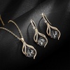 image:imageEVEVIC Austrian Crystals Teardrop Hollow Twisted Pendant Necklace Earrings for Women 14K Gold Plated Halo Drop Dangle Earrings Hypoallergenic Jewelry SetGreyBlack