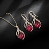 image:imageEVEVIC Austrian Crystals Teardrop Hollow Twisted Pendant Necklace Earrings for Women 14K Gold Plated Halo Drop Dangle Earrings Hypoallergenic Jewelry SetRose Pink