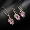 image:imageEVEVIC Austrian Crystals Teardrop Hollow Twisted Pendant Necklace Earrings for Women 14K Gold Plated Halo Drop Dangle Earrings Hypoallergenic Jewelry SetPink