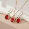 image:imageEVEVIC Austrian Crystals Teardrop Hollow Twisted Pendant Necklace Earrings for Women 14K Gold Plated Halo Drop Dangle Earrings Hypoallergenic Jewelry SetRed