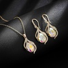 image:imageEVEVIC Austrian Crystals Teardrop Hollow Twisted Pendant Necklace Earrings for Women 14K Gold Plated Halo Drop Dangle Earrings Hypoallergenic Jewelry SetAurora Borealis