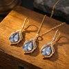 image:imageEVEVIC Austrian Crystals Teardrop Hollow Twisted Pendant Necklace Earrings for Women 14K Gold Plated Halo Drop Dangle Earrings Hypoallergenic Jewelry SetLight Blue