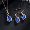 image:imageEVEVIC Austrian Crystals Teardrop Pendant Necklace Earrings for Women 14K Gold Plated Hypoallergenic Jewelry SetBermuda Blue