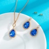 image:imageEVEVIC Austrian Crystals Teardrop Pendant Necklace Earrings for Women 14K Gold Plated Hypoallergenic Jewelry SetBermuda Blue