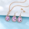image:imageEVEVIC Austrian Crystals Teardrop Pendant Necklace Earrings for Women 14K Gold Plated Hypoallergenic Jewelry SetPink