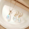 image:imageEVEVIC Austrian Crystals Teardrop Pendant Necklace Earrings for Women 14K Gold Plated Hypoallergenic Leverback Drop Dangle Earrings Jewelry SetAurora Borealis