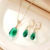 image:imageEVEVIC Austrian Crystals Teardrop Pendant Necklace Earrings for Women 14K Gold Plated Hypoallergenic Leverback Drop Dangle Earrings Jewelry SetEmerald