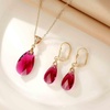 image:imageEVEVIC Austrian Crystals Teardrop Pendant Necklace Earrings for Women 14K Gold Plated Hypoallergenic Leverback Drop Dangle Earrings Jewelry SetFuchsia