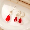 image:imageEVEVIC Austrian Crystals Teardrop Pendant Necklace Earrings for Women 14K Gold Plated Hypoallergenic Leverback Drop Dangle Earrings Jewelry SetRed