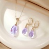 image:imageEVEVIC Austrian Crystals Teardrop Pendant Necklace Earrings for Women 14K Gold Plated Hypoallergenic Leverback Drop Dangle Earrings Jewelry SetTanzanite