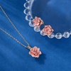 image:imageEVEVIC Lotus Flower Necklace Earrings Set for Women 14K Gold Plated Hypoallergenic Jewelry SetsPink Rose Goldtone