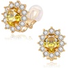 image:imageEVEVIC Oval Austrian Crystal Halo Clip On Earrings for Women  Oval Austrian Crystal with Zircon Halo14K GoldPlatedSilicone Comfort PadGift Box IncludedFor Daily and Evening EventsCitrine
