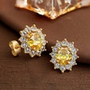 image:imageEVEVIC Oval Austrian Crystal Halo Stud Earrings for Women  14K GoldPlatedOval Austrian Crystal with Zircon HaloButterfly Back SecureGift Box IncludedFor Daily and Evening EventsCitrine