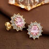 image:imageEVEVIC Oval Austrian Crystal Halo Stud Earrings for Women  14K GoldPlatedOval Austrian Crystal with Zircon HaloButterfly Back SecureGift Box IncludedFor Daily and Evening EventsPink