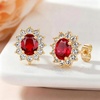 image:imageEVEVIC Oval Austrian Crystal Halo Stud Earrings for Women  14K GoldPlatedOval Austrian Crystal with Zircon HaloButterfly Back SecureGift Box IncludedFor Daily and Evening EventsRed