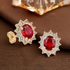 image:imageEVEVIC Oval Austrian Crystal Halo Stud Earrings for Women  14K GoldPlatedOval Austrian Crystal with Zircon HaloButterfly Back SecureGift Box IncludedFor Daily and Evening EventsRed