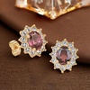 image:imageEVEVIC Oval Austrian Crystal Halo Stud Earrings for Women  14K GoldPlatedOval Austrian Crystal with Zircon HaloButterfly Back SecureGift Box IncludedFor Daily and Evening EventsAntique Pink
