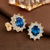 image:imageEVEVIC Oval Austrian Crystal Halo Stud Earrings for Women  14K GoldPlatedOval Austrian Crystal with Zircon HaloButterfly Back SecureGift Box IncludedFor Daily and Evening EventsDark Blue