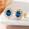 image:imageEVEVIC Oval Austrian Crystal Halo Stud Earrings for Women  14K GoldPlatedOval Austrian Crystal with Zircon HaloButterfly Back SecureGift Box IncludedFor Daily and Evening EventsDark Blue