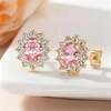 image:imageEVEVIC Oval Austrian Crystal Halo Stud Earrings for Women  14K GoldPlatedOval Austrian Crystal with Zircon HaloButterfly Back SecureGift Box IncludedFor Daily and Evening EventsPink
