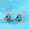 image:imageEVEVIC Round Austrian Crystal Halo Drop Leverback Earrings for Women  14K GoldPlated Brass Brilliant Faceted Center Sparkling CZ Border Secure EasyOn Closure GiftReady PackagingAquamarine