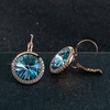 image:imageEVEVIC Round Austrian Crystal Halo Drop Leverback Earrings for Women  14K GoldPlated Brass Brilliant Faceted Center Sparkling CZ Border Secure EasyOn Closure GiftReady PackagingAquamarine