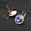 image:imageEVEVIC Round Austrian Crystal Halo Drop Leverback Earrings for Women  14K GoldPlated Brass Brilliant Faceted Center Sparkling CZ Border Secure EasyOn Closure GiftReady PackagingVitrail Light