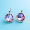 image:imageEVEVIC Round Austrian Crystal Halo Drop Leverback Earrings for Women  14K GoldPlated Brass Brilliant Faceted Center Sparkling CZ Border Secure EasyOn Closure GiftReady PackagingVitrail Light