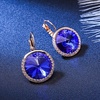 image:imageEVEVIC Round Austrian Crystal Halo Drop Leverback Earrings for Women  14K GoldPlated Brass Brilliant Faceted Center Sparkling CZ Border Secure EasyOn Closure GiftReady PackagingBlue