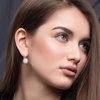 image:imageEVEVIC Round Austrian Crystal Halo Drop Leverback Earrings for Women  14K GoldPlated Brass Brilliant Faceted Center Sparkling CZ Border Secure EasyOn Closure GiftReady PackagingWhite