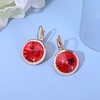 image:imageEVEVIC Round Austrian Crystal Halo Drop Leverback Earrings for Women  14K GoldPlated Brass Brilliant Faceted Center Sparkling CZ Border Secure EasyOn Closure GiftReady PackagingRed