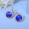 image:imageEVEVIC Round Austrian Crystal Halo Drop Leverback Earrings for Women  14K GoldPlated Brass Brilliant Faceted Center Sparkling CZ Border Secure EasyOn Closure GiftReady PackagingBlue