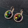 image:imageEVEVIC Round Austrian Crystal Halo Drop Leverback Earrings for Women  14K GoldPlated Brass Brilliant Faceted Center Sparkling CZ Border Secure EasyOn Closure GiftReady PackagingVitrail Medium