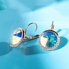 image:imageEVEVIC Round Austrian Crystal Halo Drop Leverback Earrings for Women  14K GoldPlated Brass Brilliant Faceted Center Sparkling CZ Border Secure EasyOn Closure GiftReady PackagingAurora Borealis