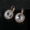 image:imageEVEVIC Round Austrian Crystal Halo Drop Leverback Earrings for Women  14K GoldPlated Brass Brilliant Faceted Center Sparkling CZ Border Secure EasyOn Closure GiftReady PackagingWhite