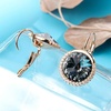 image:imageEVEVIC Round Austrian Crystal Halo Drop Leverback Earrings for Women  14K GoldPlated Brass Brilliant Faceted Center Sparkling CZ Border Secure EasyOn Closure GiftReady PackagingGreyBlack