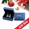image:imageEVEVIC Square Austrian Crystal Earrings Halo Leverback Drop 14k White Gold Plated Earrings for Women Hypoallergenic Jewelry Giftblue