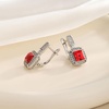 image:imageEVEVIC Square Austrian Crystal Earrings Halo Leverback Drop 14k White Gold Plated Earrings for Women Hypoallergenic Jewelry Giftred