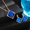 image:imageEVEVIC Square Austrian Crystal Necklace Earrings for Women Fashion 18K Gold Plated Hypoallergenic Jewelry SetBermuda Blue