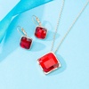 image:imageEVEVIC Square Austrian Crystal Necklace Earrings for Women Fashion 18K Gold Plated Hypoallergenic Jewelry SetRed