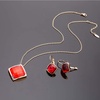 image:imageEVEVIC Square Austrian Crystal Necklace Earrings for Women Fashion 18K Gold Plated Hypoallergenic Jewelry SetRed
