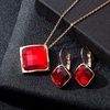 image:imageEVEVIC Square Austrian Crystal Necklace Earrings for Women Fashion 18K Gold Plated Hypoallergenic Jewelry SetRed