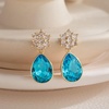 image:imageElegant Austrian Crystal Teardrop Dangle Earrings for Women14K Gold Plated Flower Drop Earrings Jewelry Gift for Birthday Wedding AnniversaryAquamarine