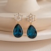 image:imageElegant Austrian Crystal Teardrop Dangle Earrings for Women14K Gold Plated Flower Drop Earrings Jewelry Gift for Birthday Wedding AnniversaryDenim Blue