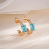 image:imageElegant Rectangular Crystal Chunky Hoops Earrings for Women 14K Gold Plated Hypoallergenic JewelryAquamarine