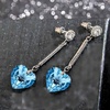 image:imageHeart Austrian Crystal Drop Long Dangling Earrings for Women 925 Sterling Silver Post Hypoallergenic JewelryAquamarine