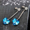 image:imageHeart Austrian Crystal Drop Long Dangling Earrings for Women 925 Sterling Silver Post Hypoallergenic JewelryBermuda Blue