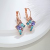 image:imageMulticolored Austrian Crystal Rhombus Drop Earrings for Women 14K Gold Plated Leverback Huggie Earrings Hypoallergenic Jewelry GiftPurple Main CrystalRose Goldtone