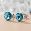 image:imageRound Austrian Crystal Stud Earrings for Women Fashion 925 Sterling Silver Hypoallergenic JewelryAquamarine